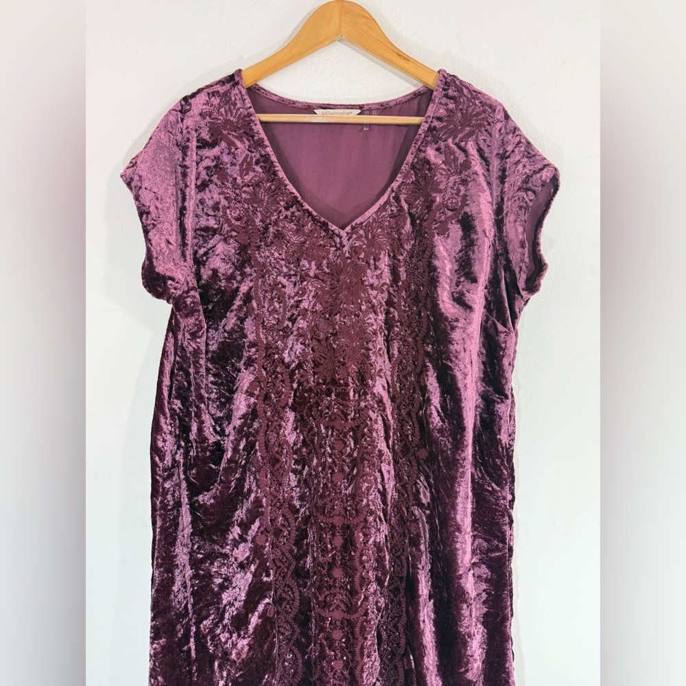 Soft Surroundings Crushed Velvet Embroidered Boho Shift Dress XL Burgundy - Picture 4 of 10